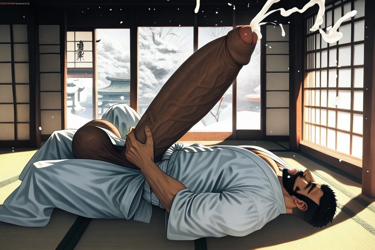 Males Only, Penis Longer And Thicker Than Body, Cum All Over Chest And Face AI Gay Porn