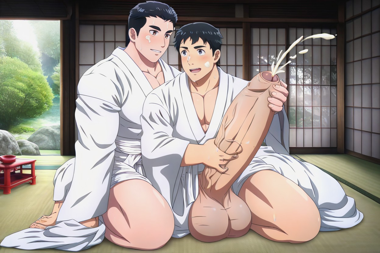 Cum All Over Chest And Face, Karate Teacher, Karate Dojo AI Gay Porn