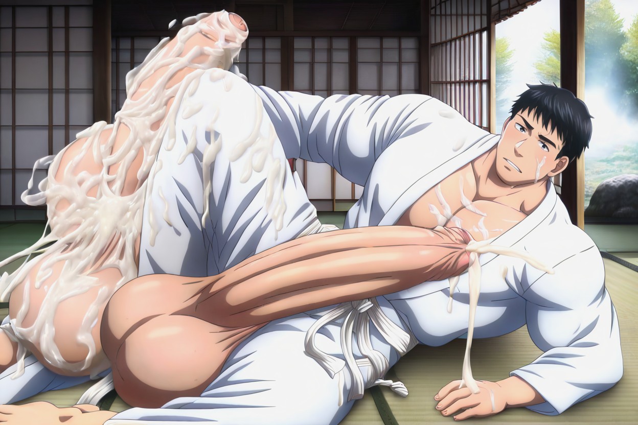 Karate Dojo, Cumshot, Males Only AI Gay Porn