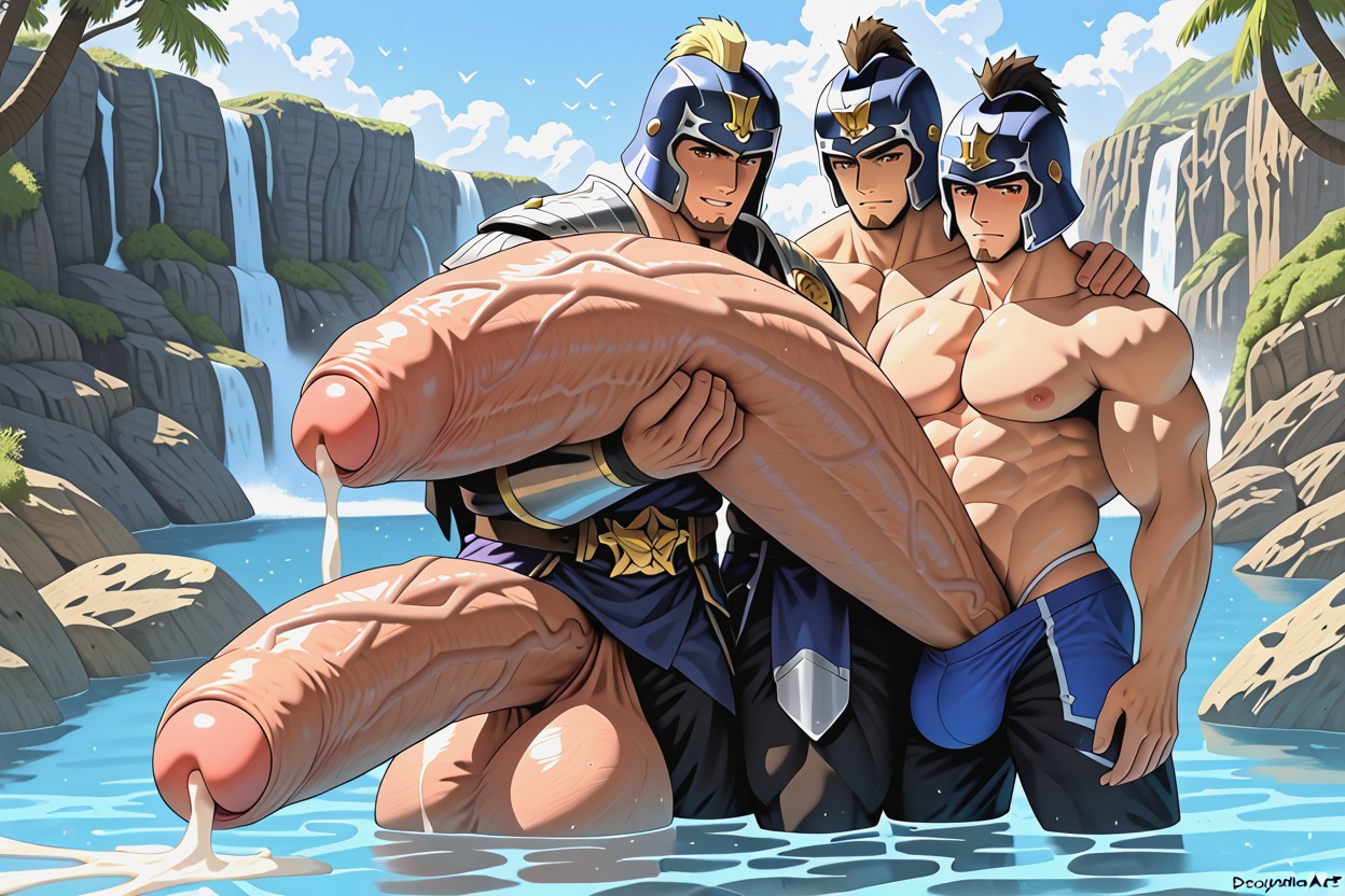Cum All Over Chest And Face, Hugging Cock With Both Arms, Perfect Impossibly Oversized Thick And Extra Long Hyper Dick AI Gay Porn