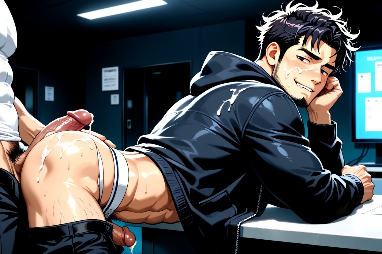 Laying On Table, Dark Lighting, Gay Porno gay IA