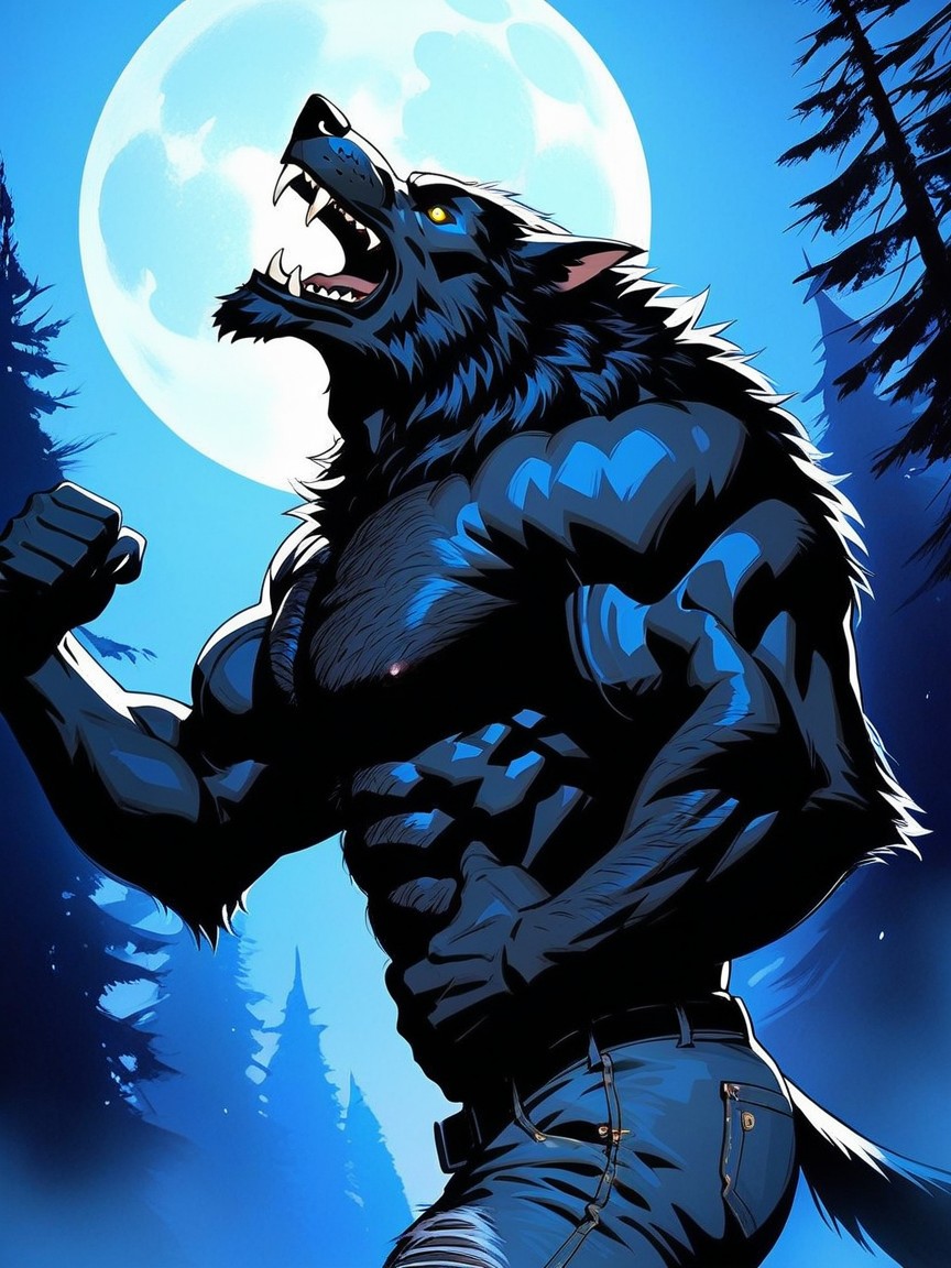 Close Up, Massive Bulging Muscles Hairy Upper Body With Fluffy Chest Hair, Yellow Eyes AI Gay Porn