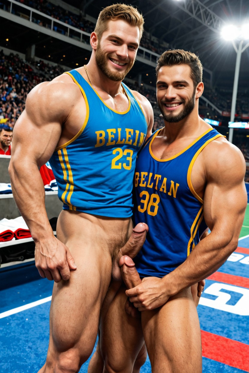 18+, Crowded Stadium, Man Bodybuilder AI Gay Porn