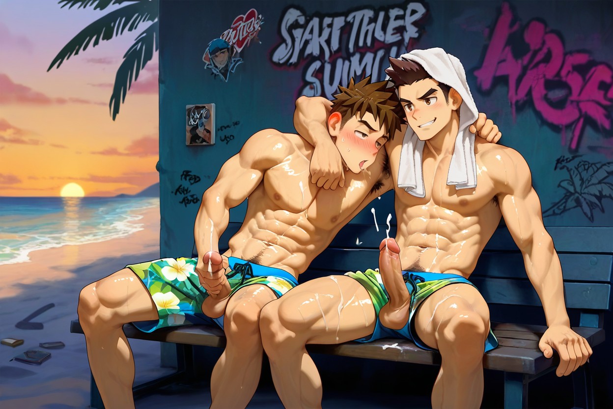 Brown Eyes, Sagging Balls, Two Muscular Jocks AI Gay Porn