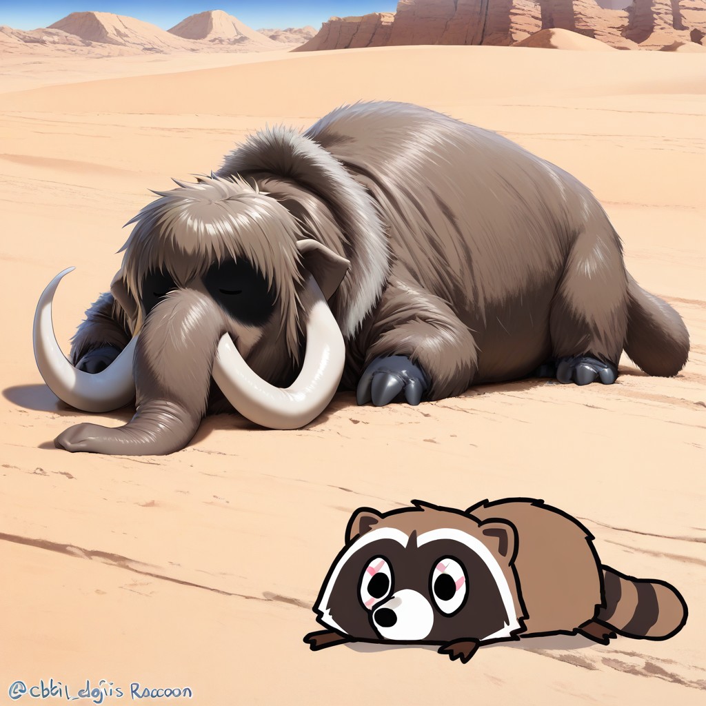 Super-deformed Style, Mammoth Knocked_out And Raccoon Knocked_out, Closed_eyes AI Gay Porn