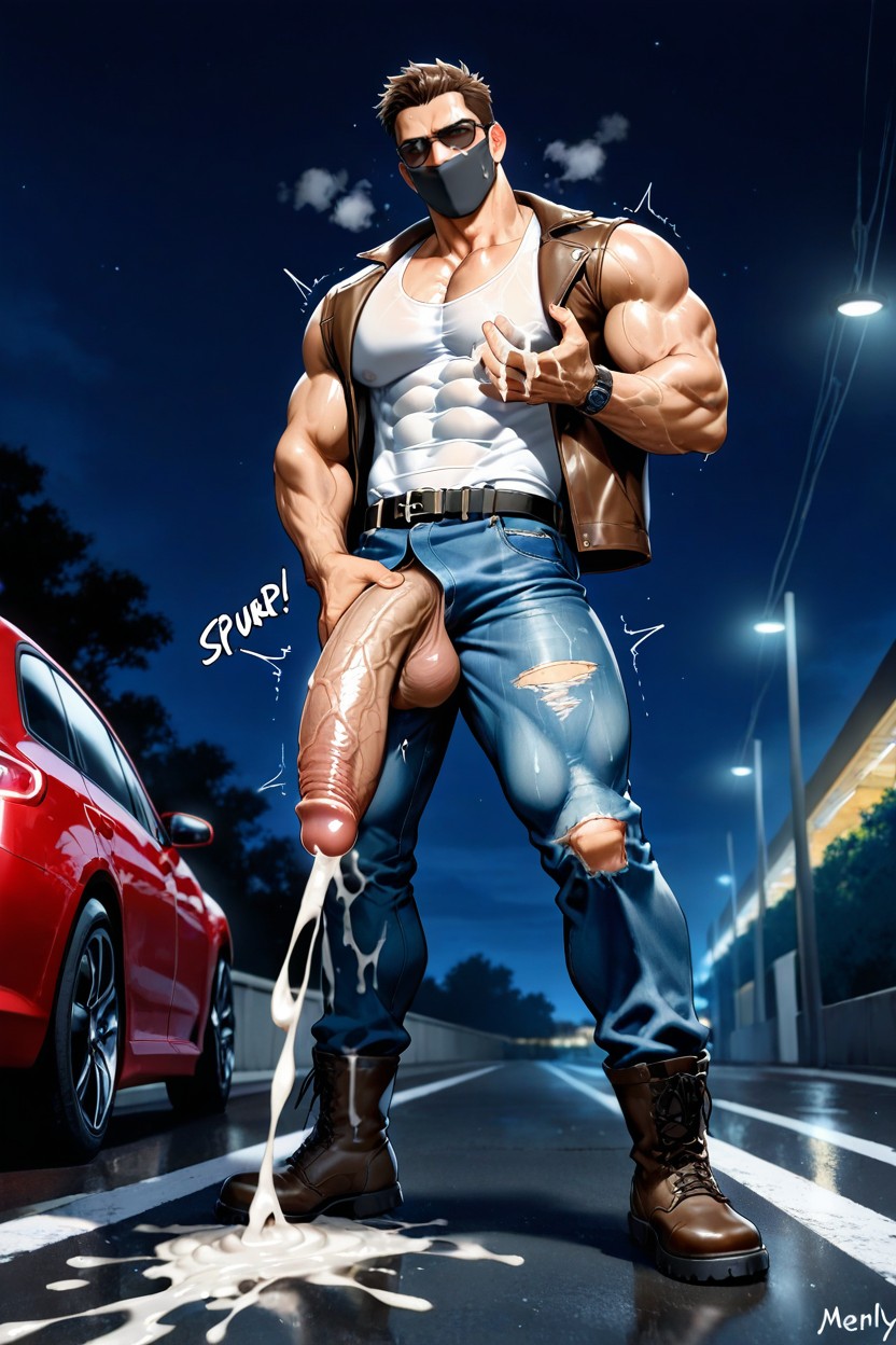 Combat Boots, Streams Of Cum Flying Everywhere, Fit Muscular Body AI Gay Porn