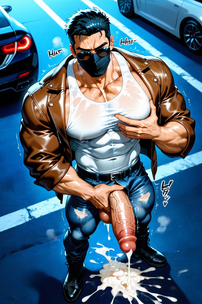 Gigantic Hyper Penis, Cumshot, White Tanktop AI Gay Porn