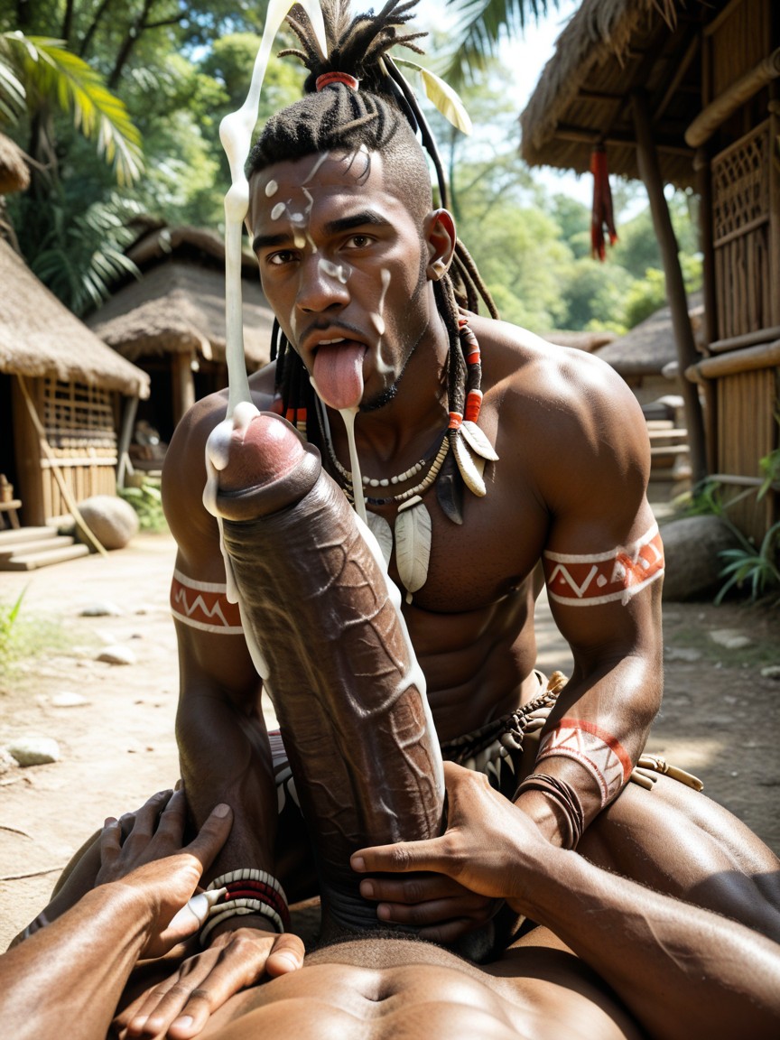 Orgasm, In Public, Jerking Off Hyper Cock While It Cums AI Gay Porn