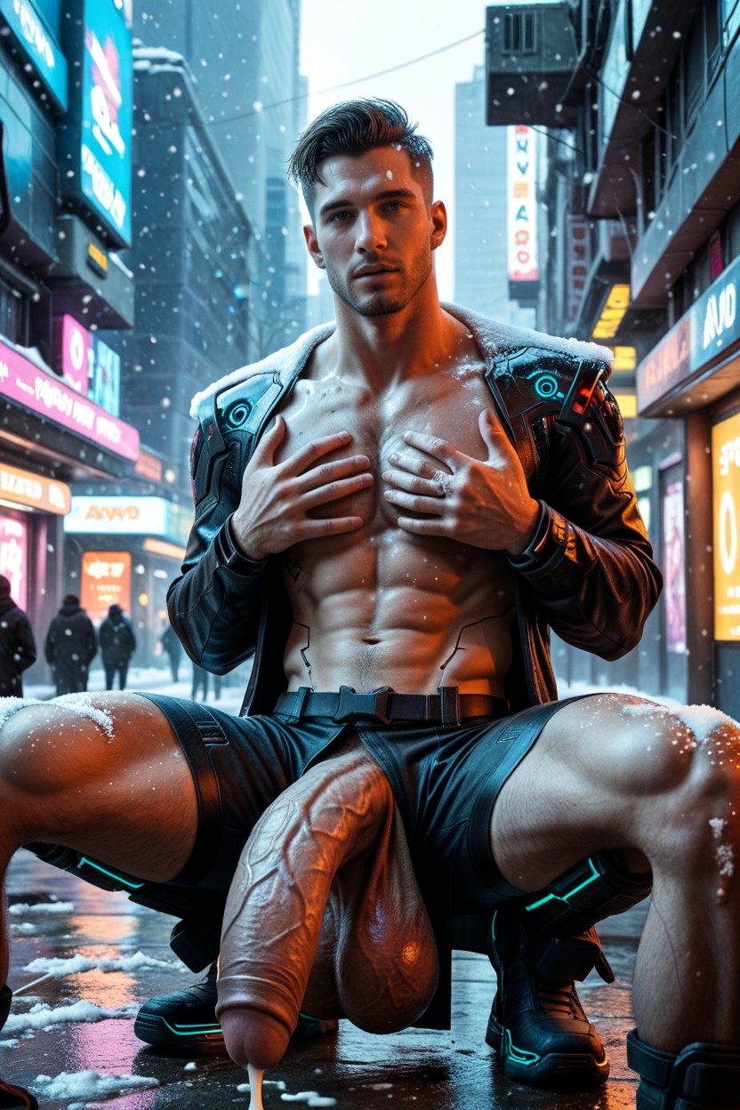 Giant Fully Erect Hyper Bulge, Neon Aesthetics, Uncut Cock Wider And Longer Than Body Porno gay IA