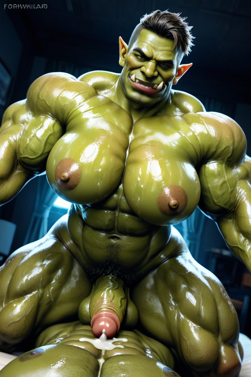 Beautiful Woman Face, Dark, Excessive Pubic & Stomach Hair AI Gay Porn