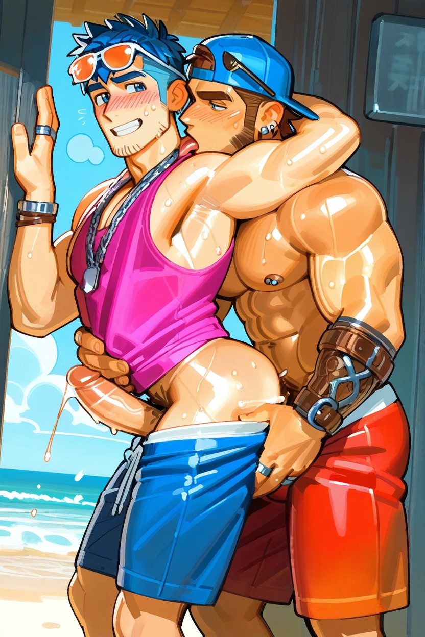Swimming Trunks Pulled Down, Ropa Abierta, Tonge Out Porno gay IA