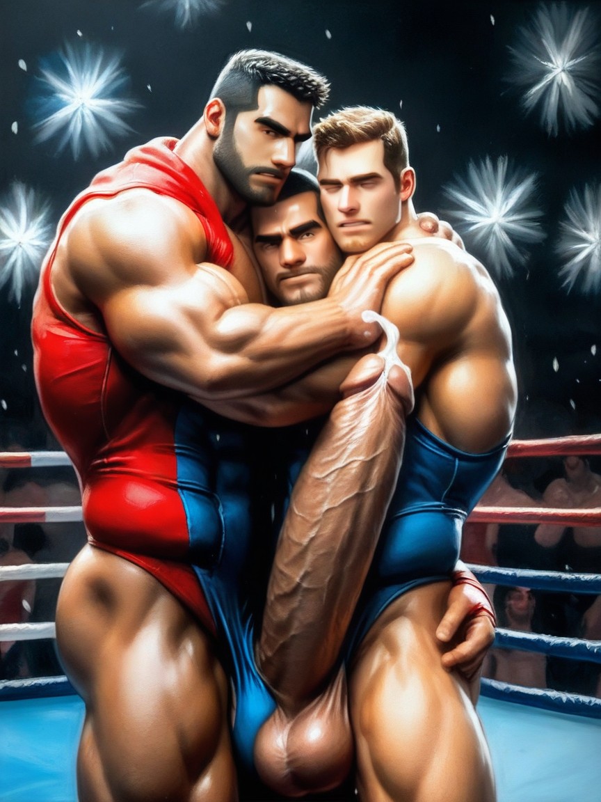Wrestler With Gigantic Hyper Erect Cock In The Way, Cock In Between Wrestlers, Good Quality 게이 AI 포르노