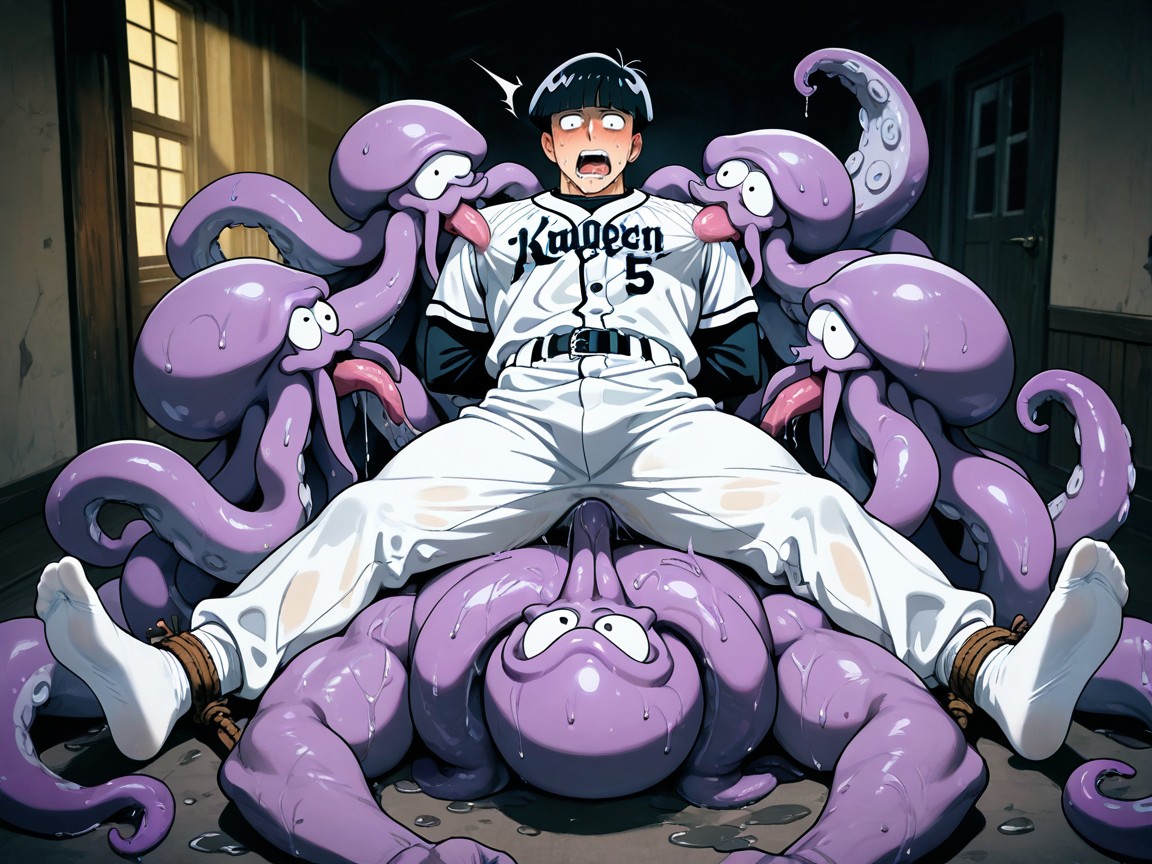 Sweating, Surrounded By A Gang Of Purple Kraken Monsters, Medium Cock Porno IA Gay