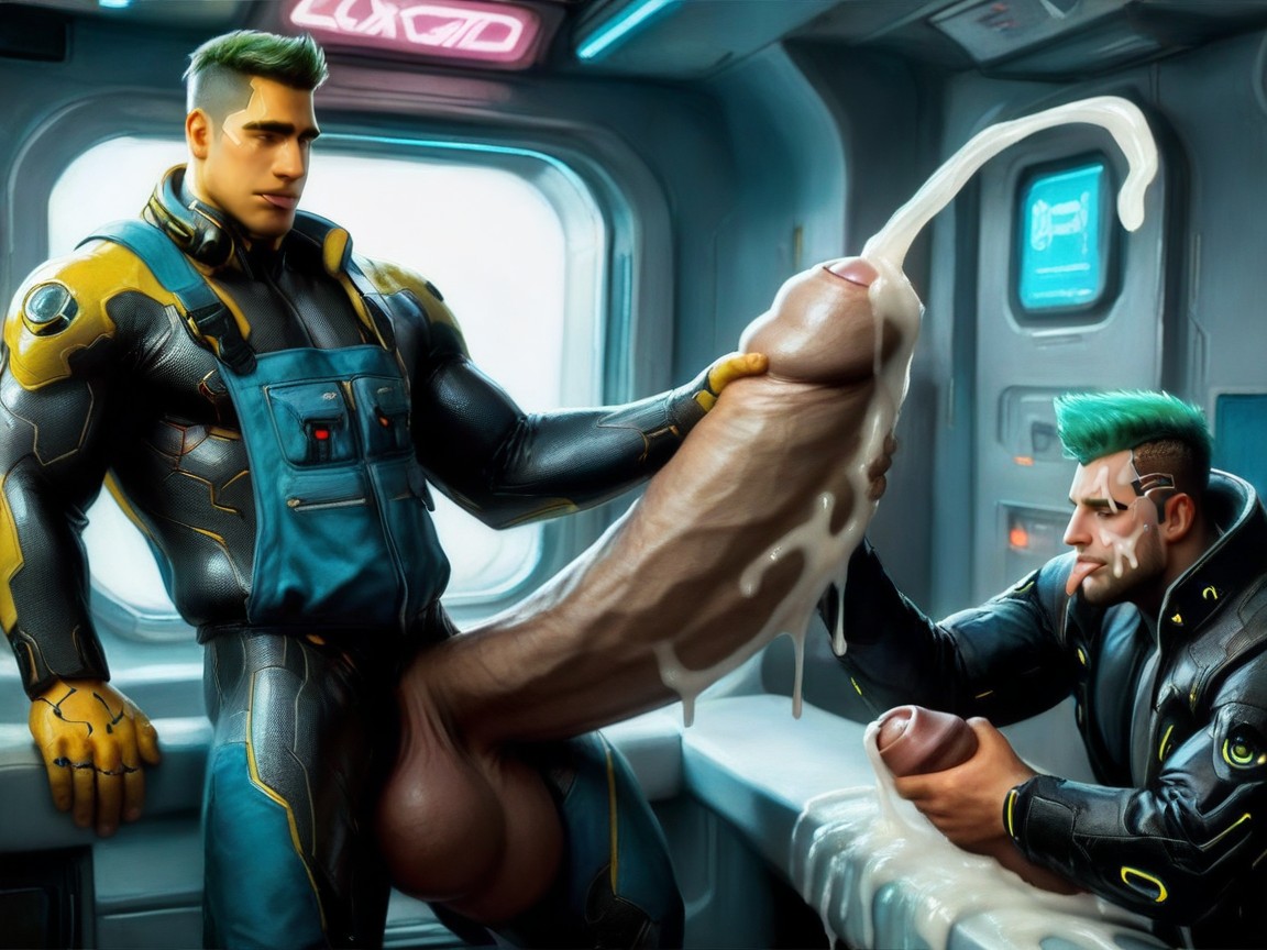 Licking Cock, Future Fantasy, Grüne Haar KI Schwulenporno