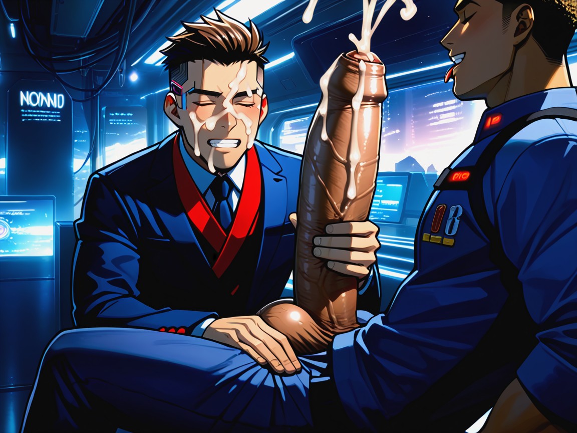 Pressing Face Against Cock, Gigantic Uncut Dick With Foreskin, Utopia ゲイAIポルノ