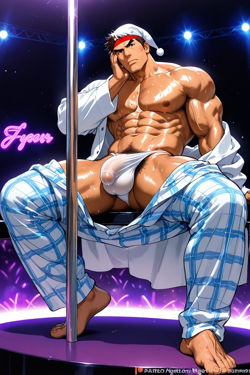 Neón Lights, Chairs And Tables With A Male Audience Around, Pubic Hair AI同性恋黄片