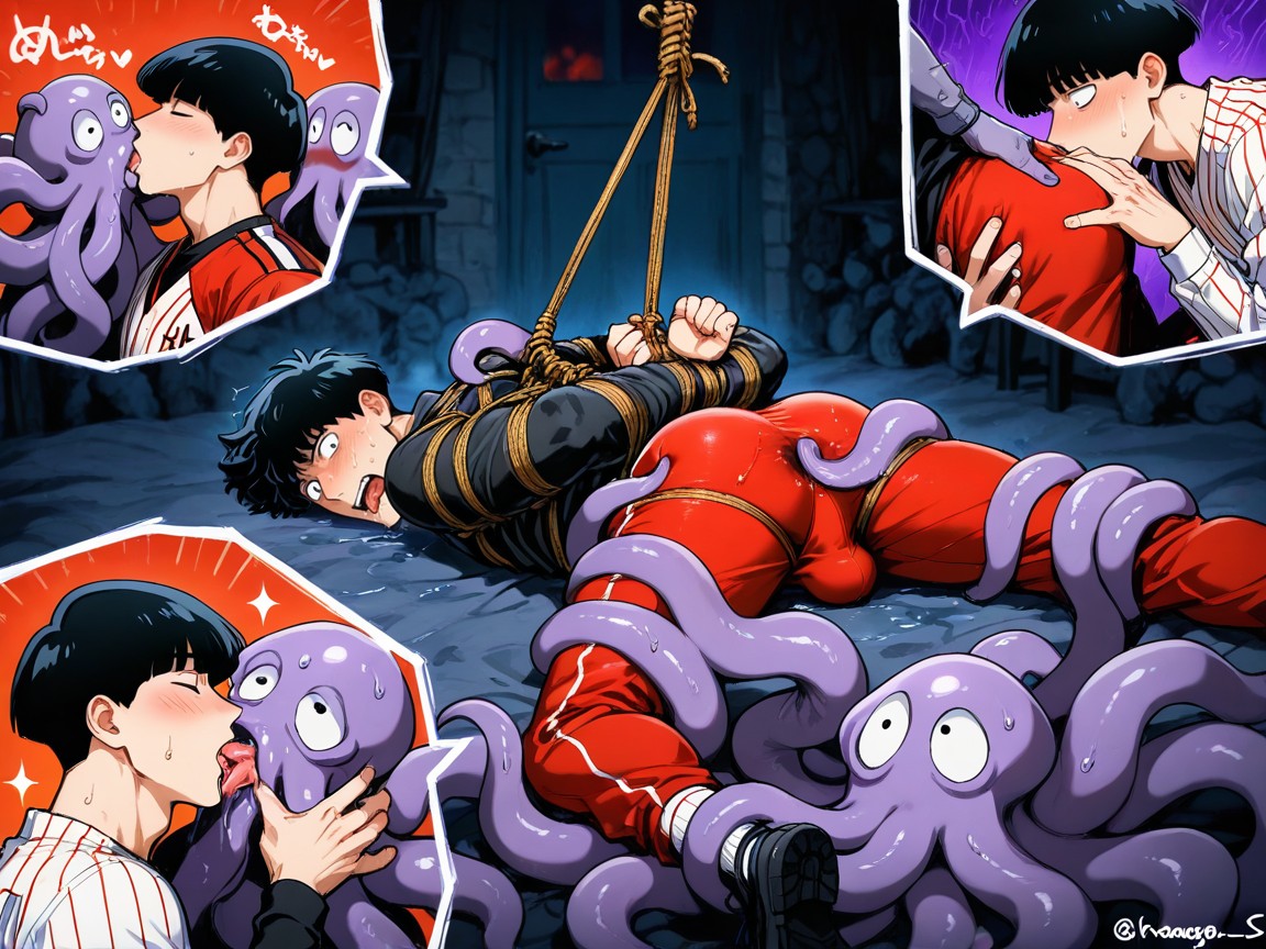 Kraken Licking Shigeo Kageyama’s Ass, Legs Spread, Red Baseball Spandex Porno IA Gay