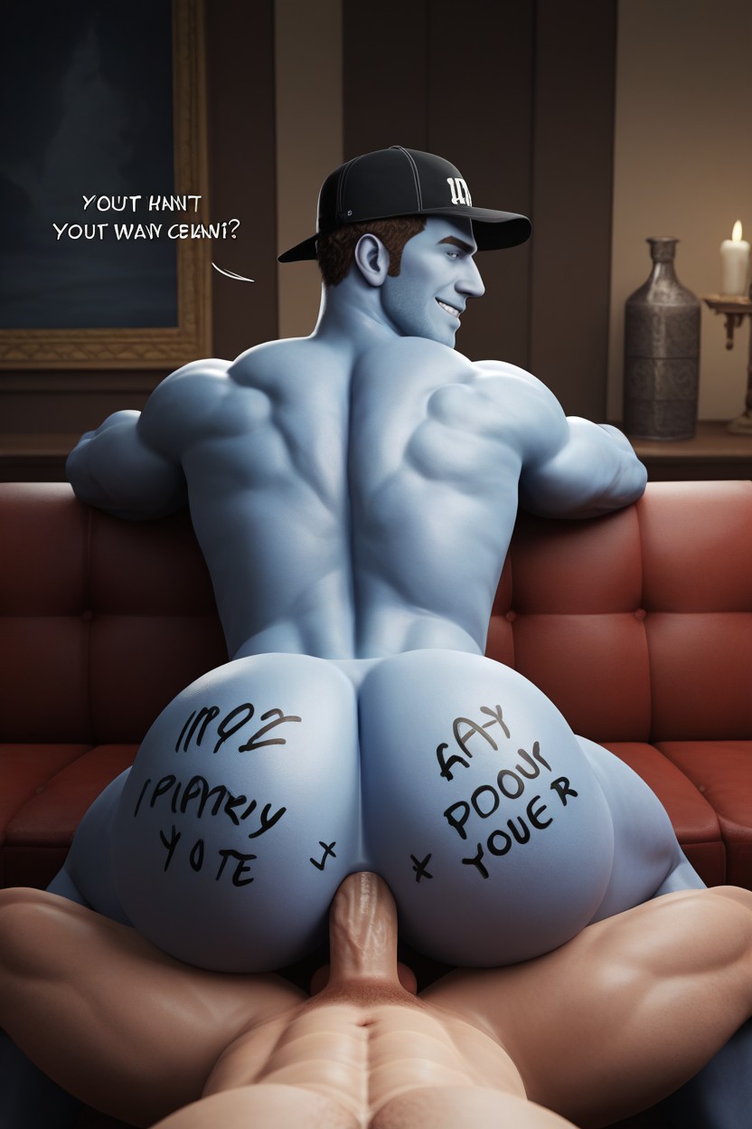 Bottom Is Powerful, Musclé, The Bottom Has Ghostly Blue Skin Porno IA Gay