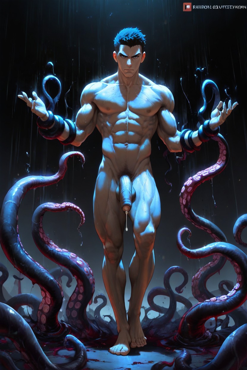 Noite, Fit Shredded Muscular Body, Body Fat Pornografia gay com IA