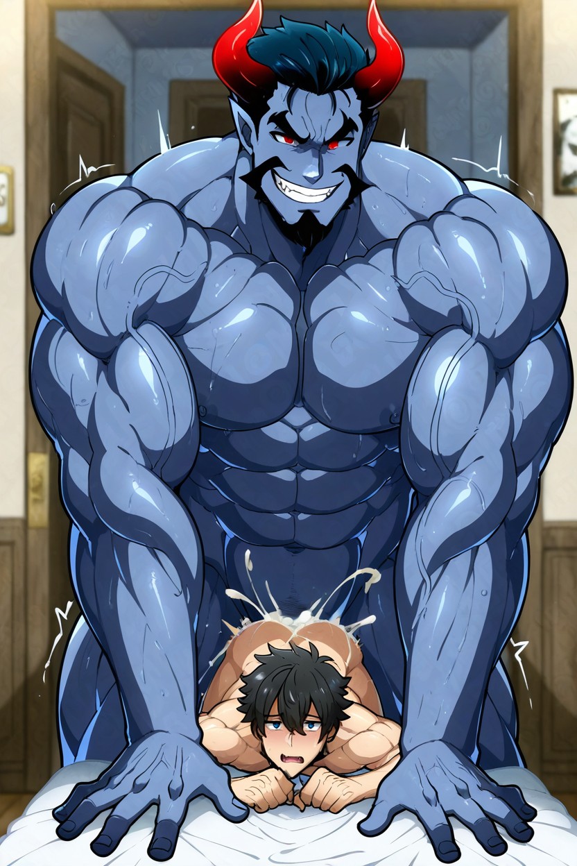 Demon Squizing Boobs, Muscular Demon Naked, Músculos Sobredimensionados Porno gay IA
