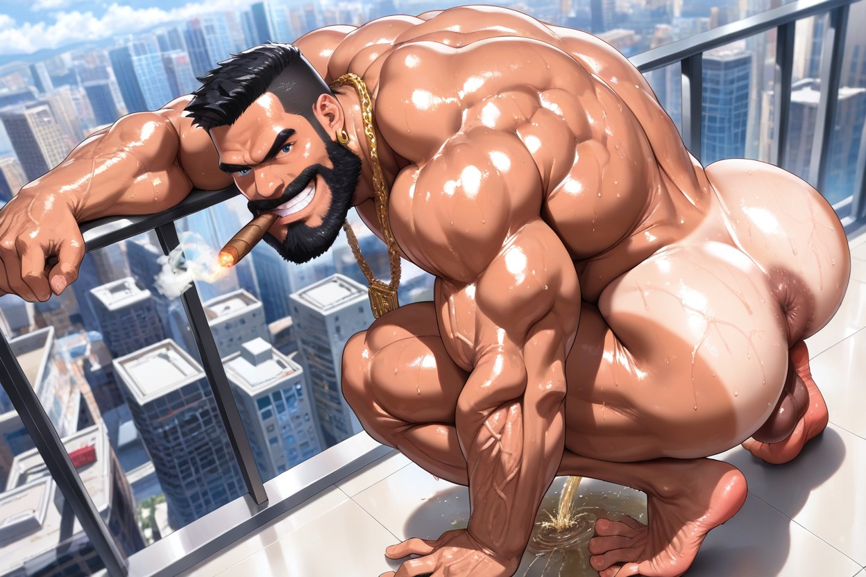 18+, 하향식, Smoking Cigar 게이 AI 포르노