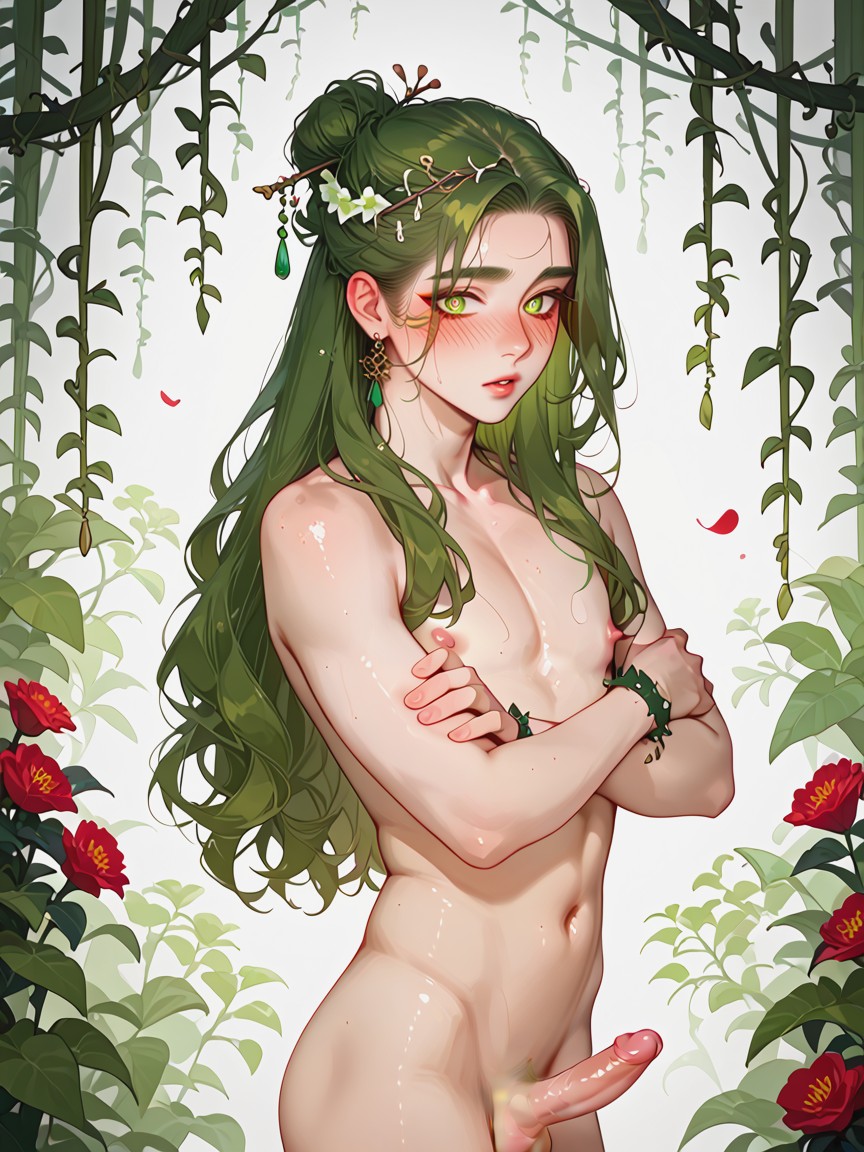 And Buttocks, Round Face, Greenish Skin And Hair 게이 AI 포르노