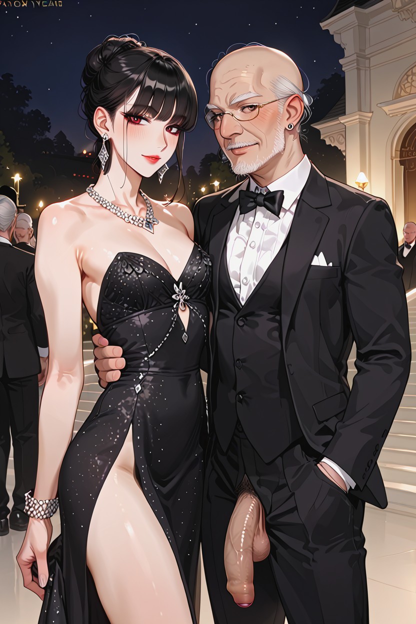 And Wears Lots Of Diamond Jewelry, Arm Around Old Man, Formal Party 게이 AI 포르노