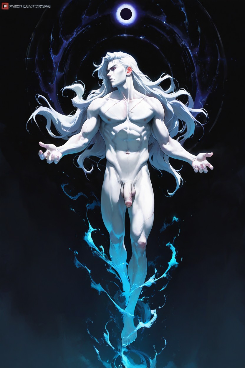 창백한 피부, Plain Background, Flaccid Penis | Foreskin | Testicles 게이 AI 포르노