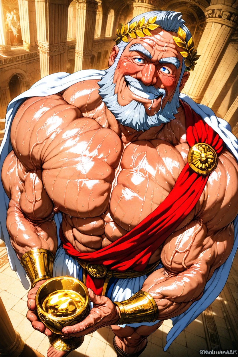 Thick Thighs, Hyper Muscular Body Man, Oily Body KI Schwulenporno