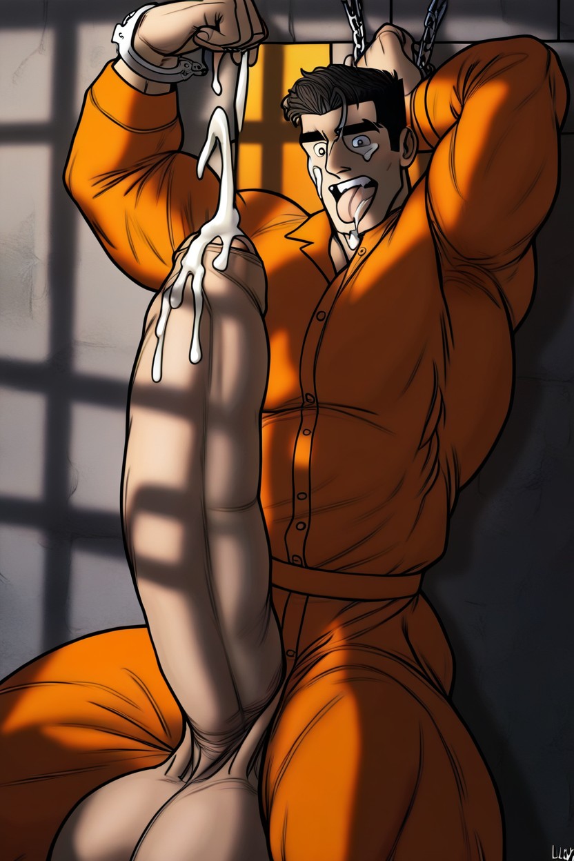 Pressing Face Against Cock, Dungeon, Ultrarealistic 게이 AI 포르노