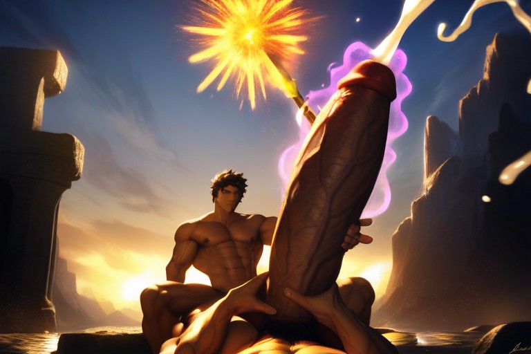 Hands Reaching From The Right Holding And Jerking Cock, Big Muscular Manly Hands, Giant Muscular Thighs 게이 AI 포르노