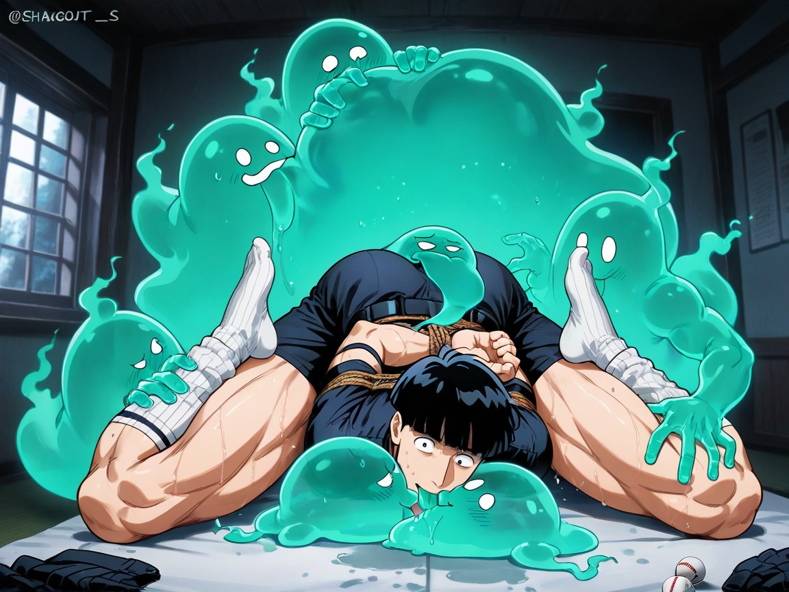 Clothes Everywhere, Ghost Blob‘s Nose Sniffing His Socks, Baseball Spandex ゲイAIエロ