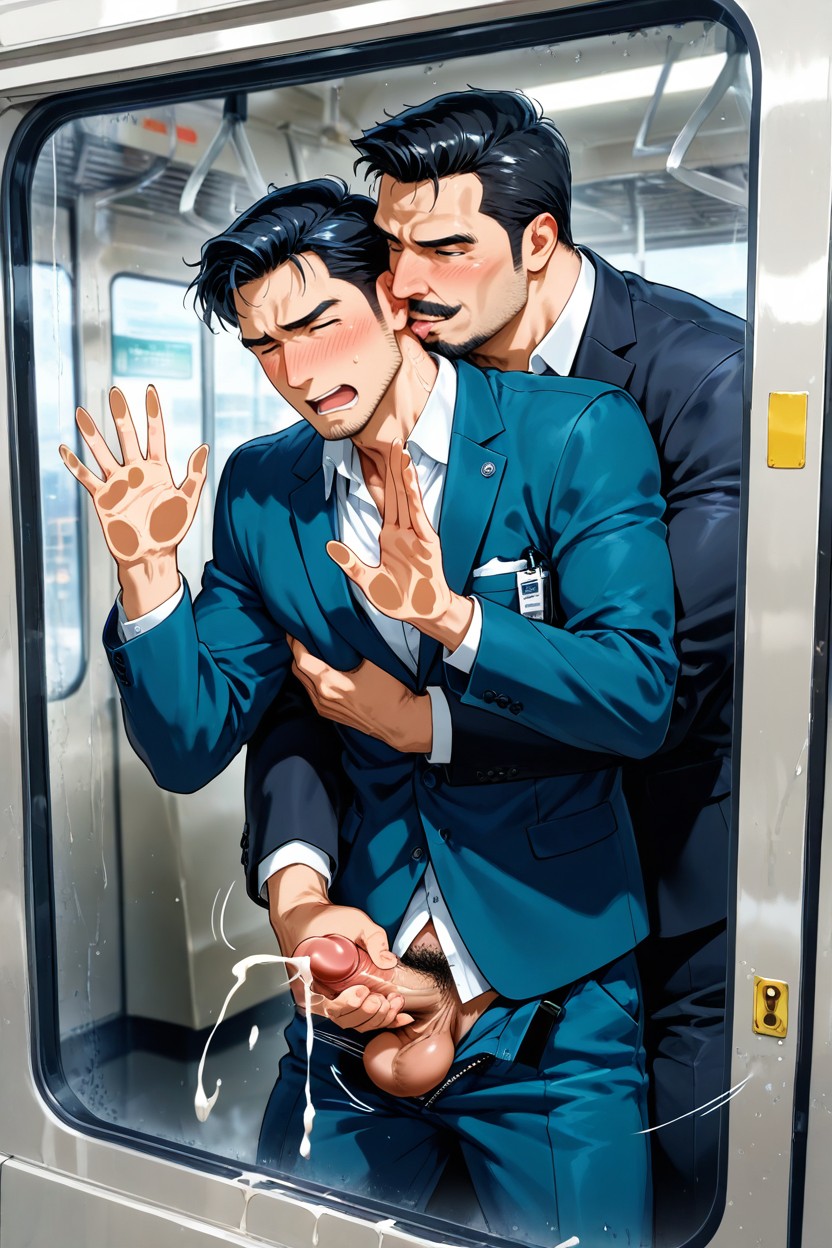 Reach Around Handjob From Behind, Cum On Glass In Front Of Him, Embarassed Face Porno IA Gay