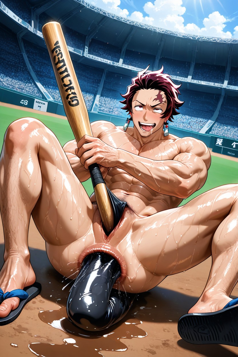 Pussy Showing, Baseball Bat Deep Inside Ass, 棒球場 AI同性戀黃片