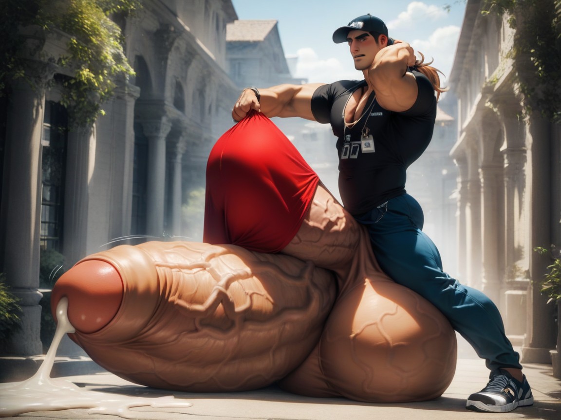Vue De Côté, Giant Fully Erect Hyper Bulge, 1 Personne Porno IA Gay