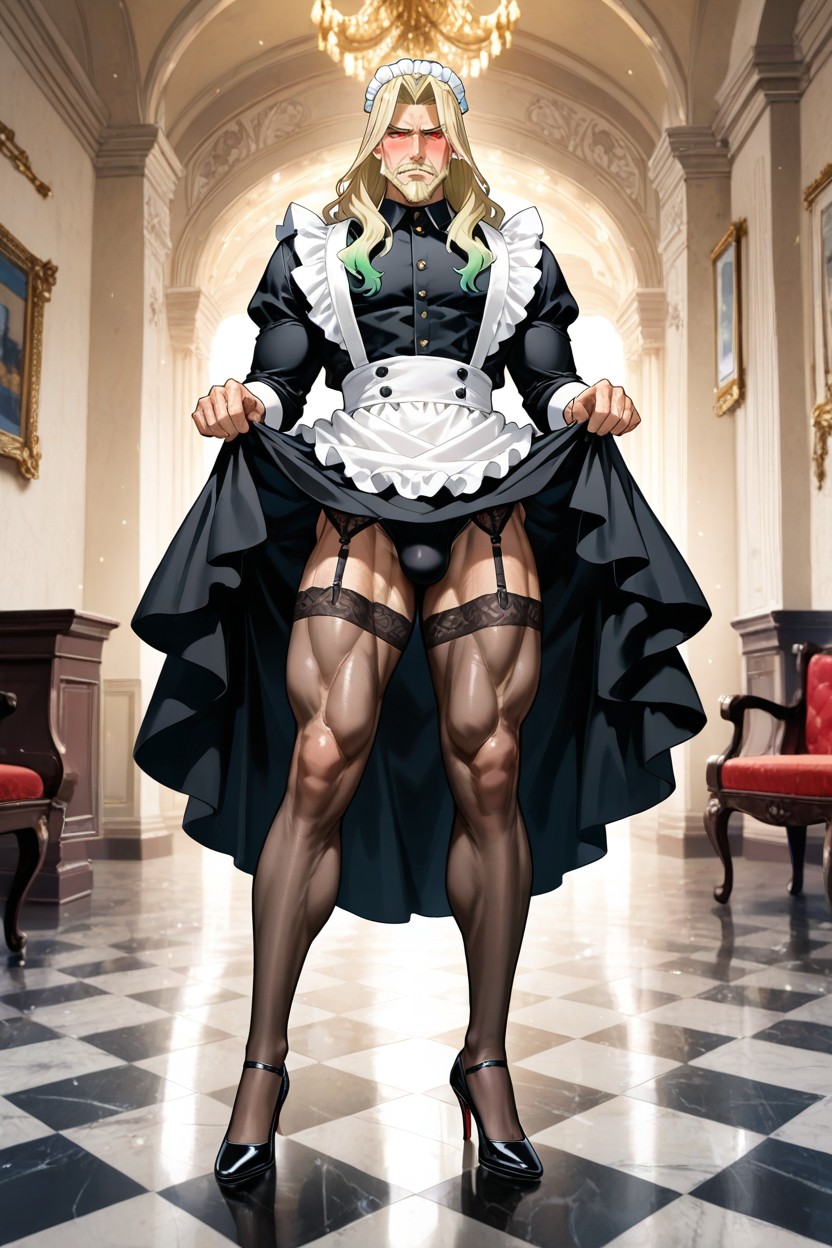 Sharp Eyes, Apron, Shy Expression ゲイAIポルノ