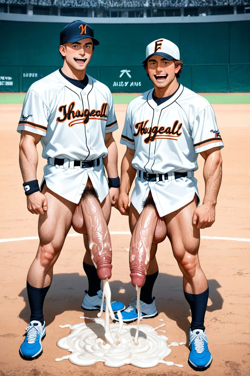 The Baseball Coach Is Standing On Baseball Field, Pubic Hair, Brown Hair KI Schwulenporno