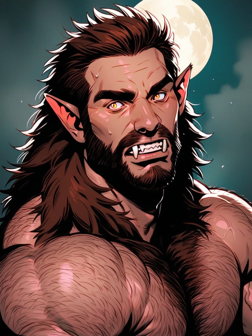 Looking At Hands, Werewolf Transformation Complete, Transforming Into A Werewolf KI Schwulenporno