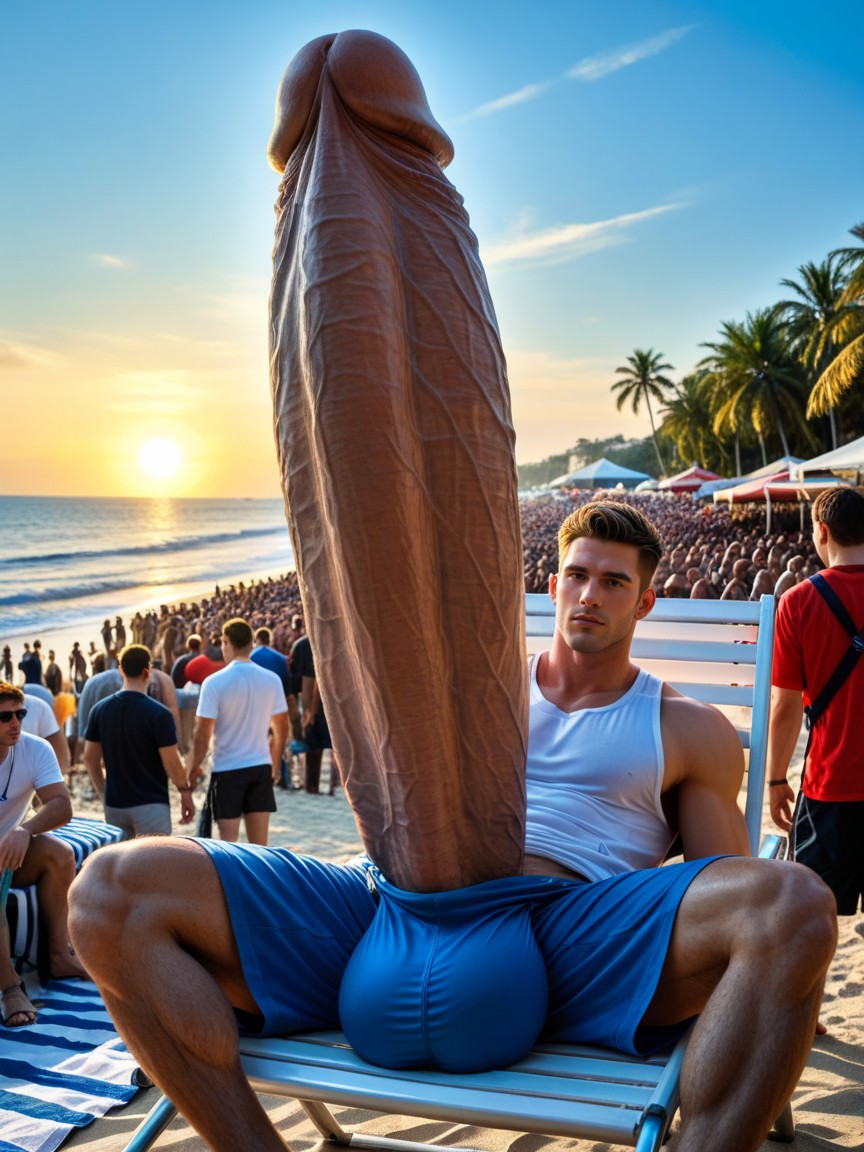 Award Winning Photograph, Men Are Staring At Hyper Cock, 18+ AI Gay Porn