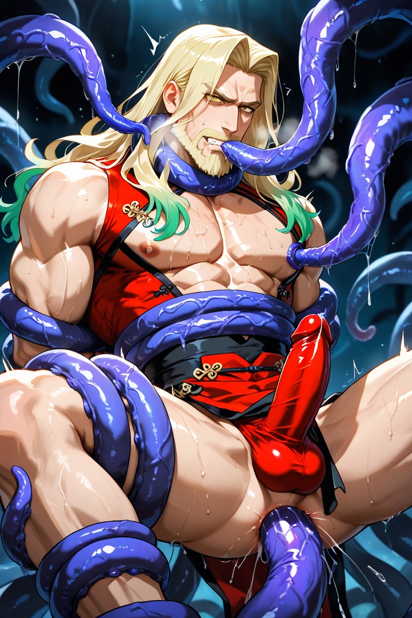 25+, Slimy Tentacles Wrapping Around Neck, One Leg Raised High And Held Wide By Tentacles Pornografia gay com IA