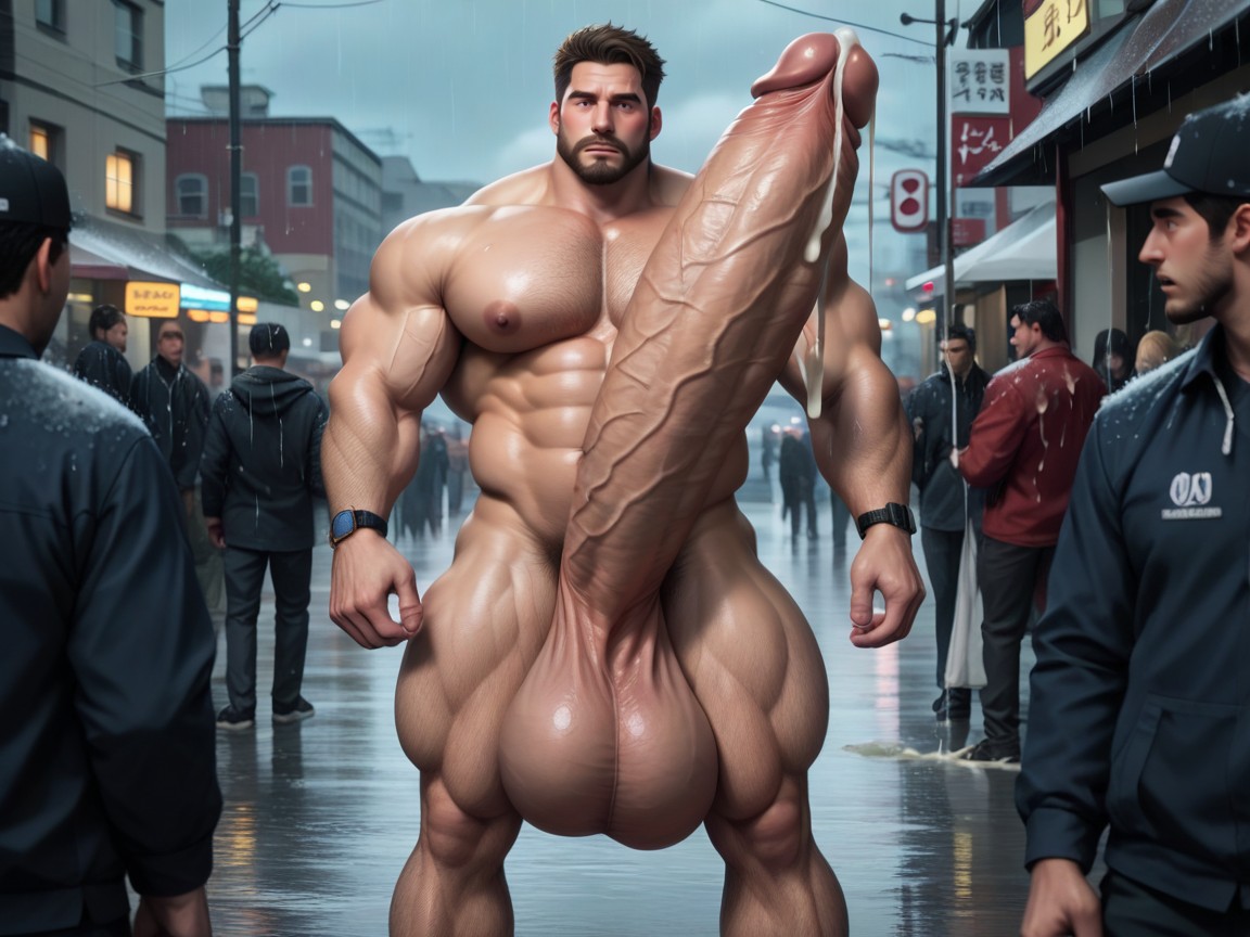 His Gigantic Erect Hyperpenis Reaches Up To His Chin And Mouth, Detailed, Cum Everywhere ゲイAIポルノ