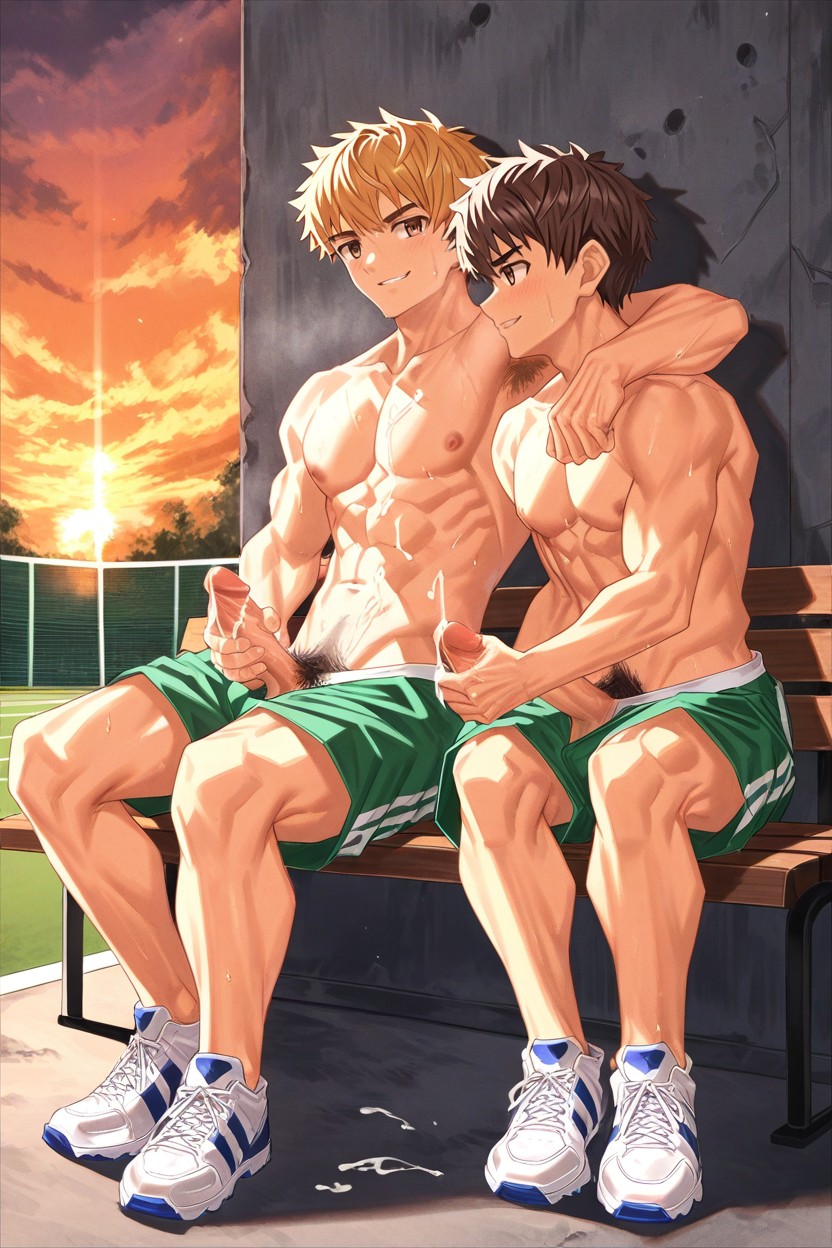 Cumming Together, Brown Hair, Naked ゲイAIポルノ