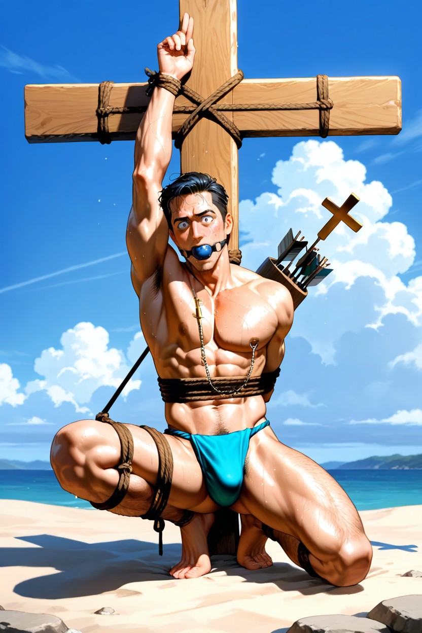 Wide-eyed And Startled, Torso Against Cross, Fundoshi AI同性戀黃片
