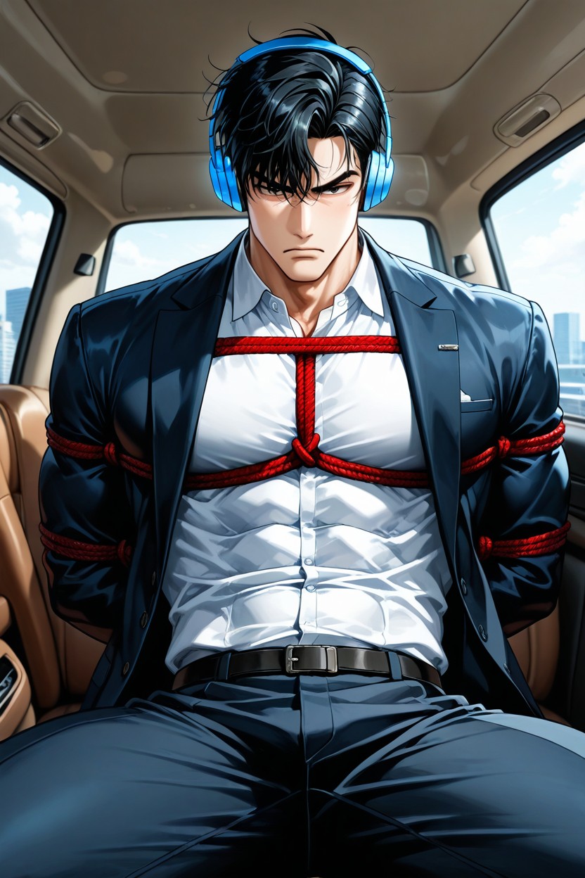 25+, Slightly Puffy Top Of Head, In The Car AI Gay Porn