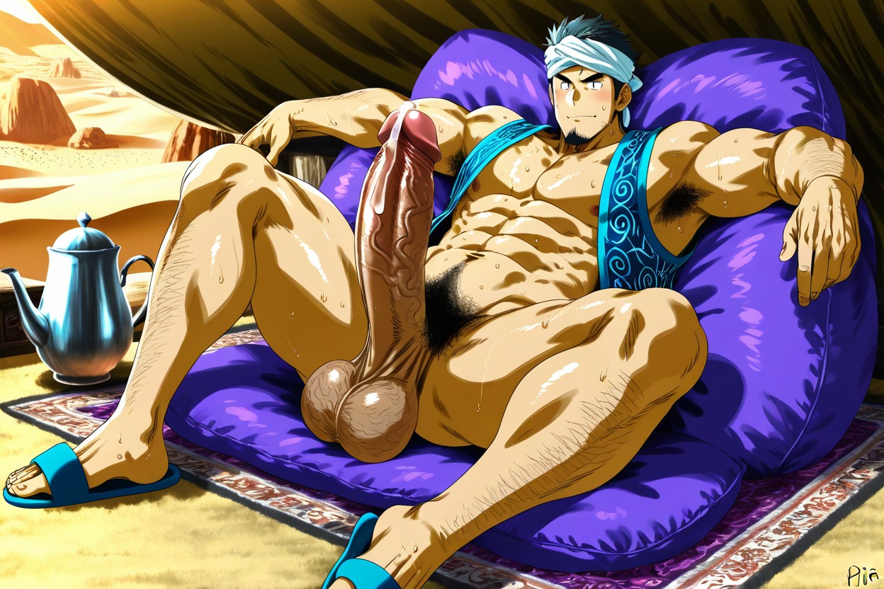 Himbo, Wearing Turban, Deeply Etched Blocky Abs Porno gay IA