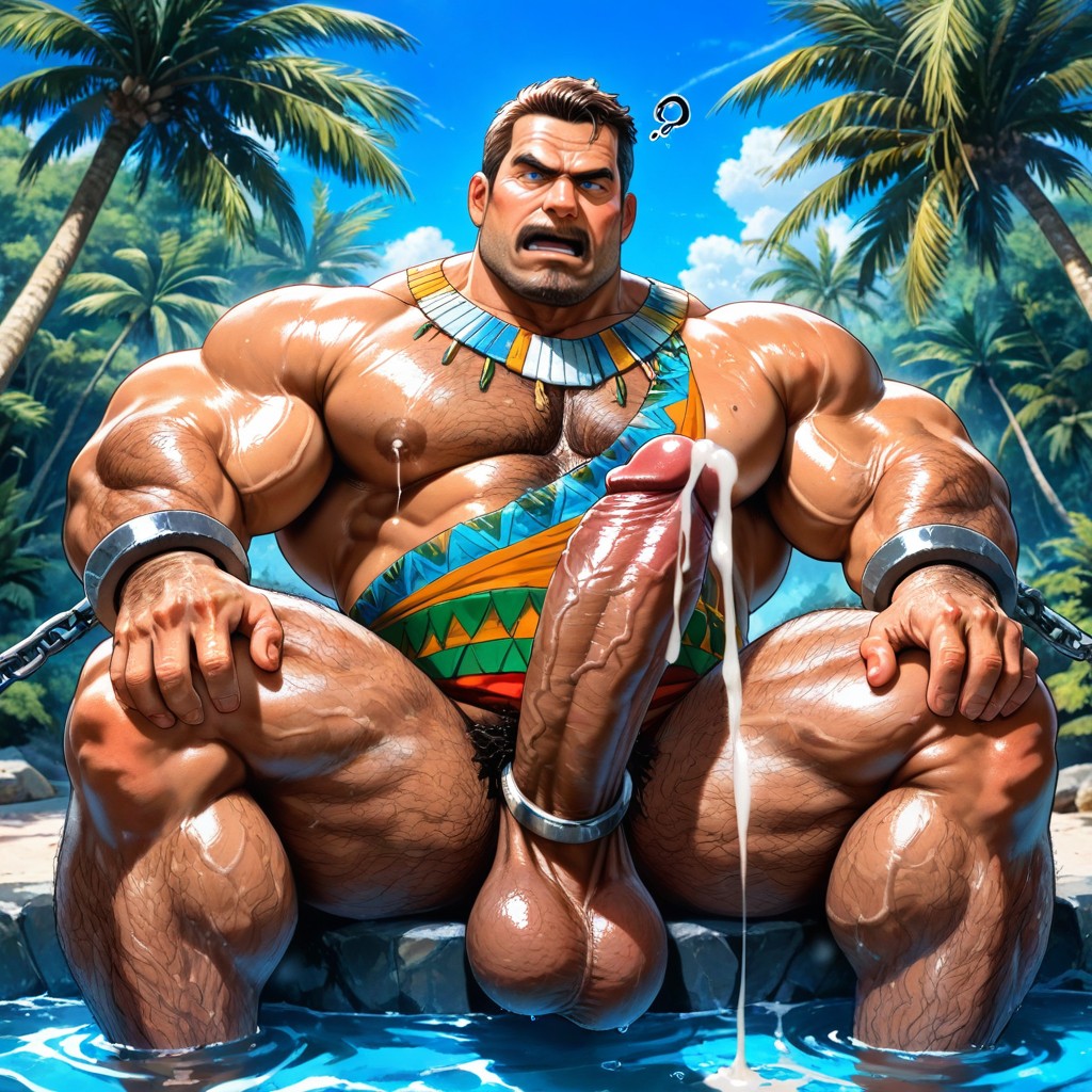 Tall Handsome Satyr Daddy, Chunky, Water Droplets Flowing All Over Hairy Body AI Gay Porn