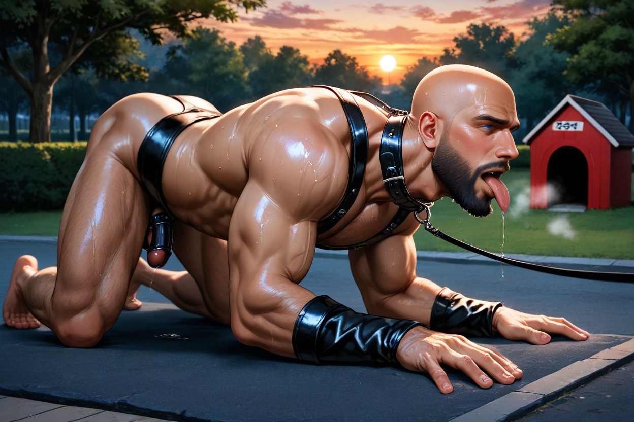 Hyper-detailed, Side View, Leash Attached To Collar AI Gay Porn