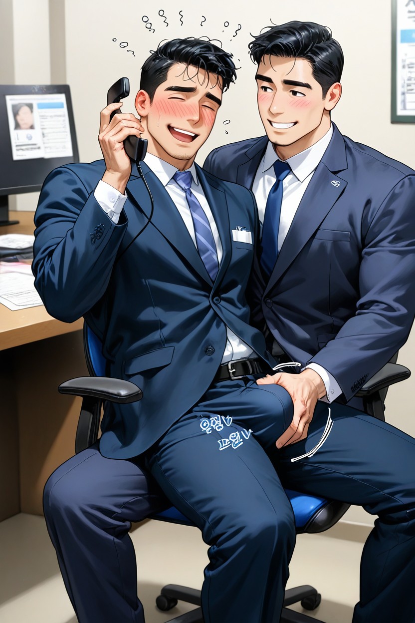 Rubbing His Bulge, Cum Inside Pants, Buttjob Clothed ゲイAIポルノ