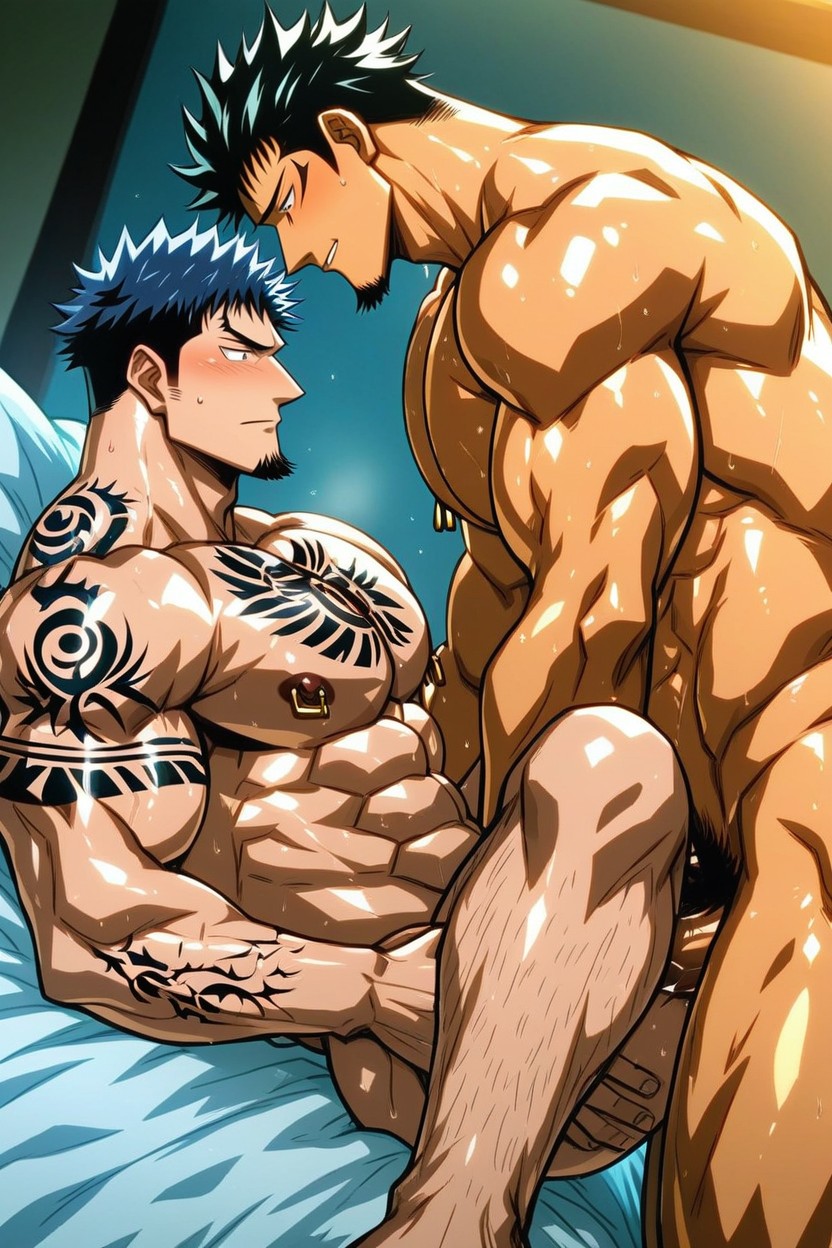 Sukuna Gripping On Toji Legs On His Broad Shoulders While Penetrating Him With His Penis, Muscular, Athletic Male ゲイAIポルノ