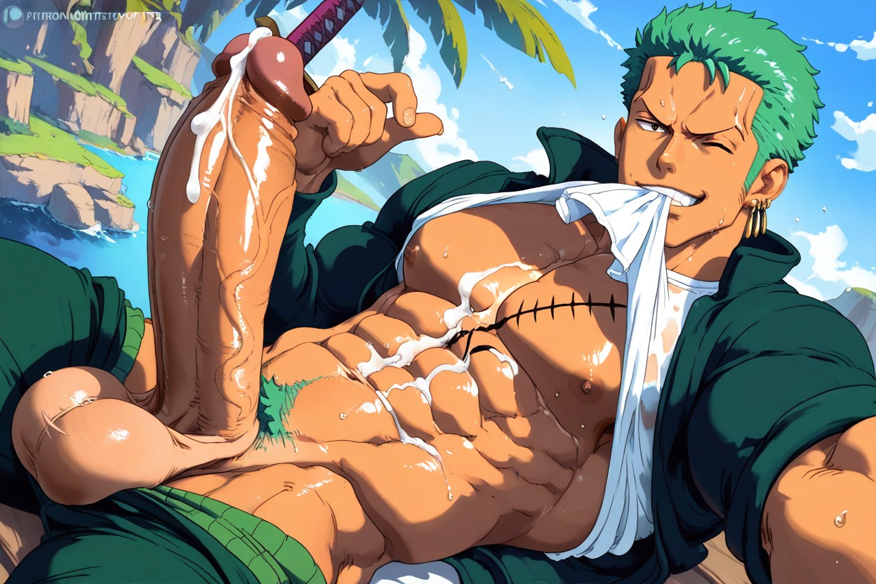 Island Background, Tongue Out, 非常に大きい ゲイAIポルノ